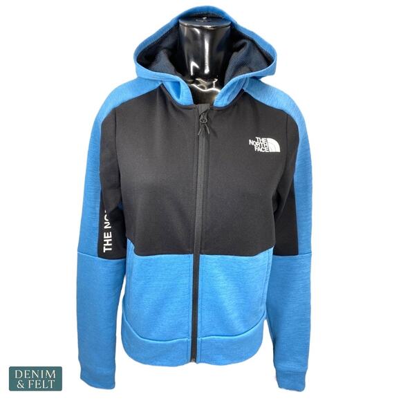 The North Face Women’s Full Zip Blue Black Logo Hoodie Jacket Size Small - Picture 1 of 12